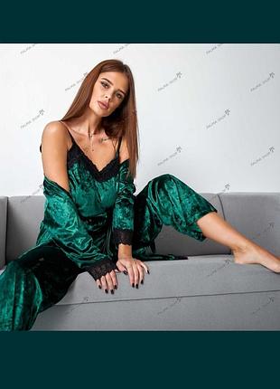 Велюровая изумрудная пижама