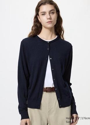 Кардиган жіночий uniqlo вовняний синій на ґудзиках