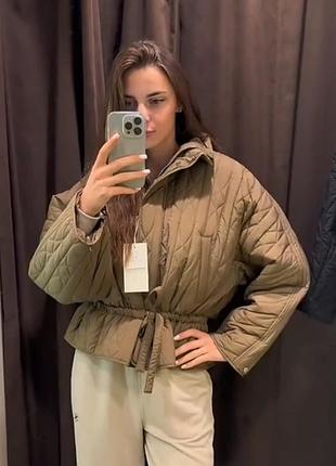 Куртка жіноча zara стьобана хакі xs