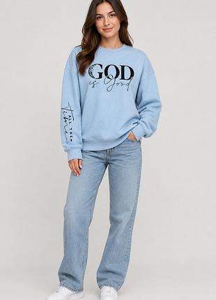 Світшот жіночий блакитний з написом god is good