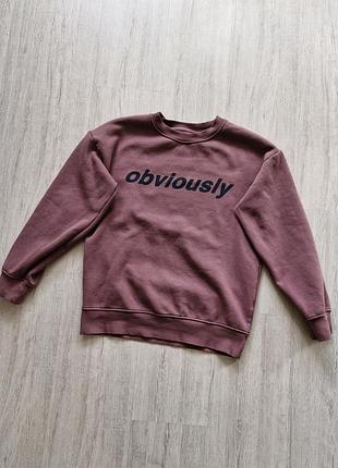Світшот оверсайз бордовий з написом obviously,  zara