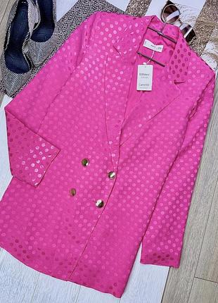 Новий сатиновий піджак mango xs oversize рожевий піджак подовжений жіночий піджак в горох святковий піджак