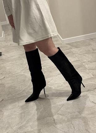 Чоботи жіночі zara чорні з широкою халявою на шпильці нові