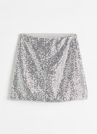 Міні-спідниця h&m срібляста з паєтками