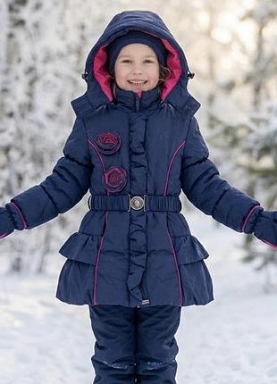Пальто дитяче nova club fashion зимове синьо-рожеве 110 см