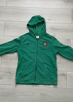 Кофта nike portugal зелена на блискавці з капюшоном