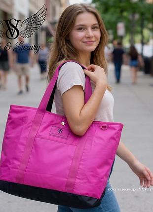 Брендова сумка carryall tote bag у яскравому кольорі фуксия від victoria's secret