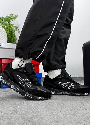 Чоловічі кросівки premiata mick black white хутро🖤