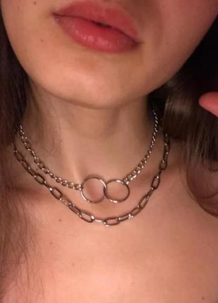 Ланцюг подвійна з кільцями золота трендова ланцюжок5 фото