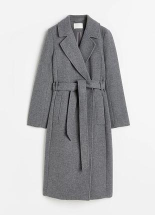 Пальто жіноче h&m сіре міді з поясом