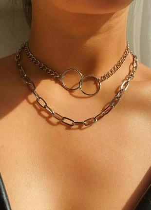 Ланцюг подвійна з кільцями золота трендова ланцюжок3 фото