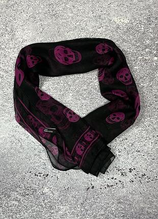 Шелковый шифоновый шарф alexander mcqueen skull luxury (оригинал)