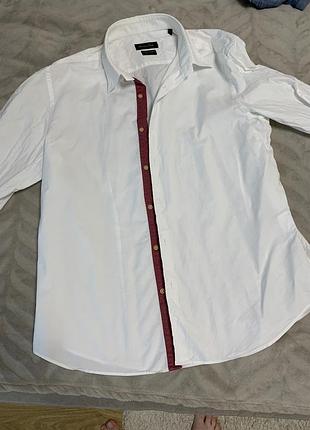Сорочка чоловіча massimo dutti біла з бордовою планкою, розмір xl
