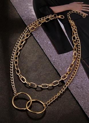 Ланцюг подвійна з кільцями золота трендова ланцюжок6 фото