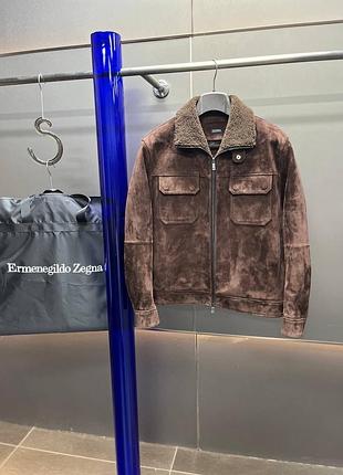Чоловіча тепла куртка дублянка з натуральної замші та овчини zegna
