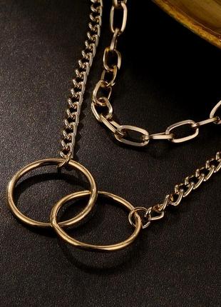 Ланцюг подвійна з кільцями золота трендова ланцюжок7 фото