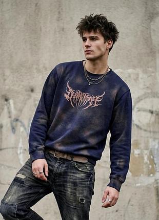 Синій кастомний світшот чоловічий sk8 grunge