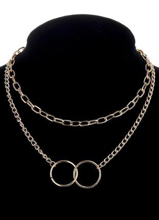 Ланцюг подвійна з кільцями золота трендова ланцюжок2 фото