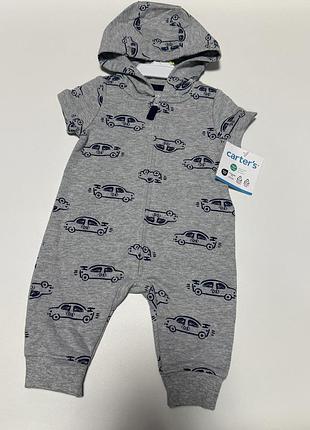 Детский комбинезон песочник с коротким рукавом и капюшоном carter's