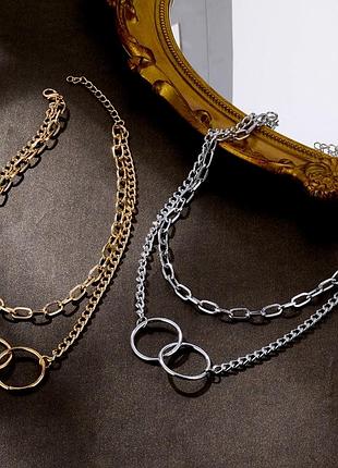 Ланцюг подвійна з кільцями золота трендова ланцюжок8 фото