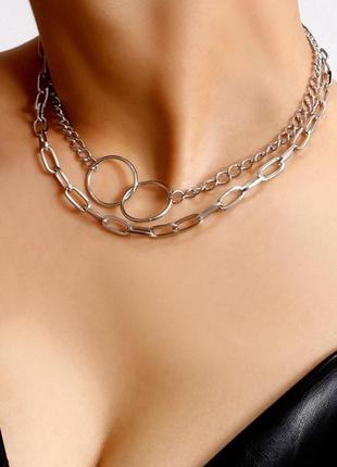 Ланцюг подвійна з кільцями золота трендова ланцюжок9 фото