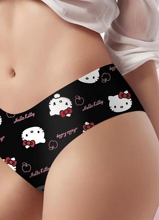 Жіночі безшовні трусики з принтом hello kitty з ефектом «крижаного шовку»  — розмір m