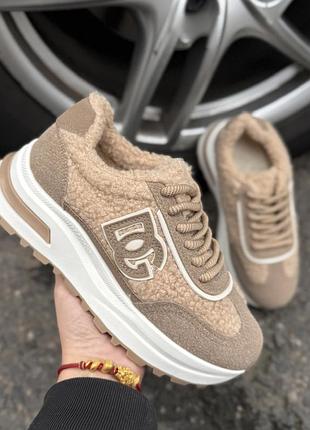 Кросівки жіночі dc shoes утеплені бежеві на платформі з екозамші та екохутра