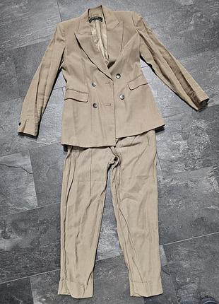 Жіночий брючний костюм zara бежевий двійка