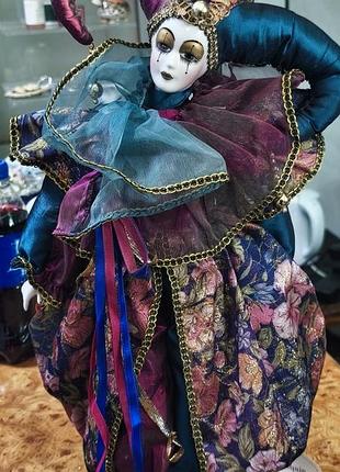 Колекційна порцелянова лялька арлекін "harlequin" the leonardo collection, 46 см