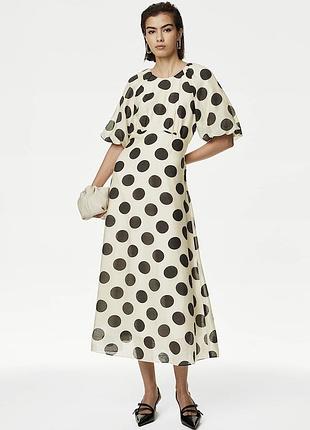 Віскозна міді сукня плаття в горох із ліоцелл marks & spencer миди платье