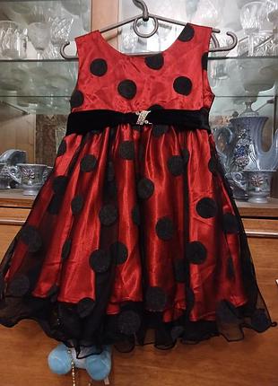 Яркое праздничное платье в крупный горошек / костюм солнышка (ladybug) для девочки