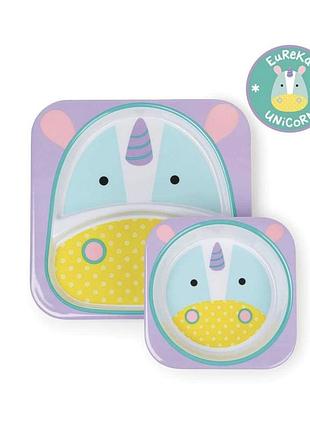 Посуд дитячий набір skip hop zoo unicorn (єдиноріг) з меламіну