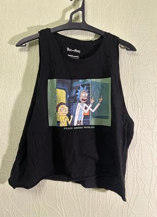 Майка rick and morty чорна з принтом peace among worlds