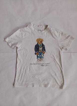 Дитяча футболка polo ralph lauren біла з принтом ведмедика 7р 130см