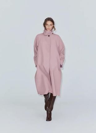 Пальто жіноче рожеве двобортне zara new