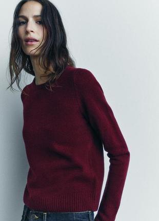Бордовий вовняний светр zara