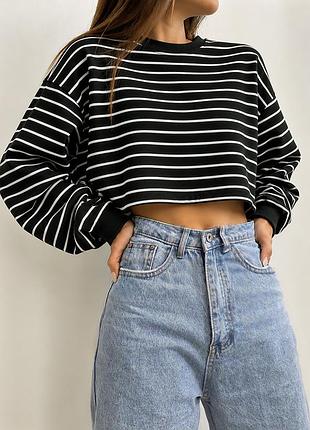 Вкорочений світшот у смужку, оверсайз кофта кроп топ в полоску pull&bear