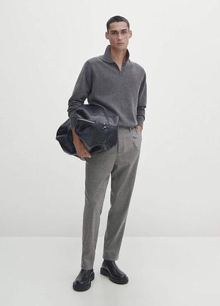 Мужской серый шерстяной свитер-поло massimo dutti с кашемиром, 97% шерсть, 3% кашемир