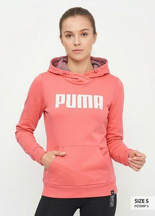 Рожеве спортивне худі puma з логотипом (розмір s / eur 36) жіноча товстовка кенгуру з капюшоном та флісом