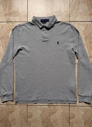 Поло polo ralph lauren mens m gray long sleeve polo shirt custom slim fit cotton pony