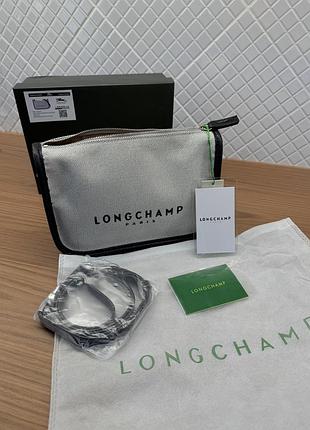Сумка месенджер longchamp текстильна зі шкіряними елементами сіро-чорна