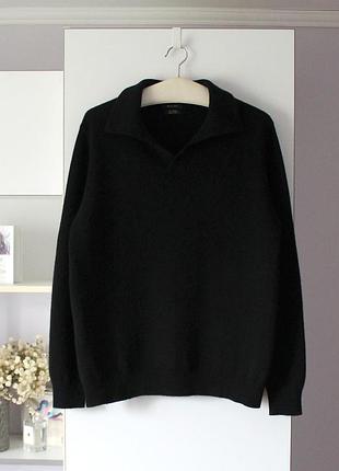 Чоловічий чорний вовняний светр-поло massimo dutti з кашеміром, 97% вовна, 3% кашемір