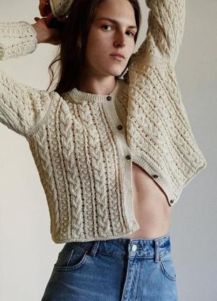 Стильний в'язаний укорочений кардиган в стилі old money розмір хл zara