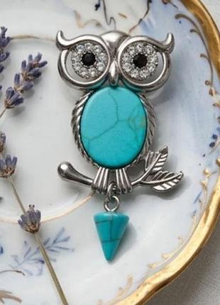 2в1 брошка - кулон 🦉 сова, бирюза