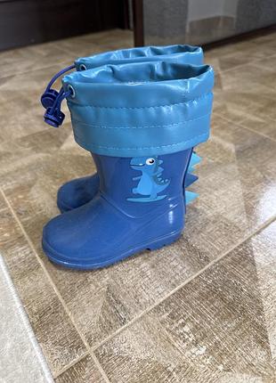 Дитячі гумові чоботи з утепленням та декором динозавр