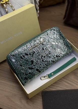 Гаманець жіночий michael kors горизонтальний блакитно-зелений з абстрактним принтом у коробці