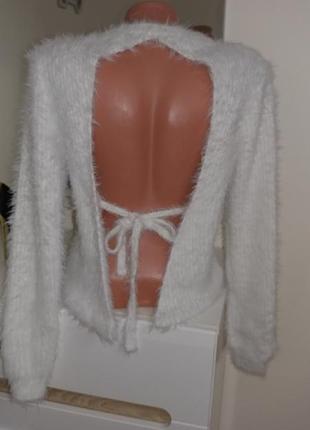 Тепла святкова кофта снігуронька новорічний пухнастий светр з відкритою спиною2 фото