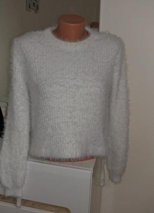 Тепла святкова кофта снігуронька новорічний пухнастий светр з відкритою спиною3 фото
