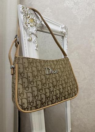 Сумка жіноча christian dior багет бежева з коричневим