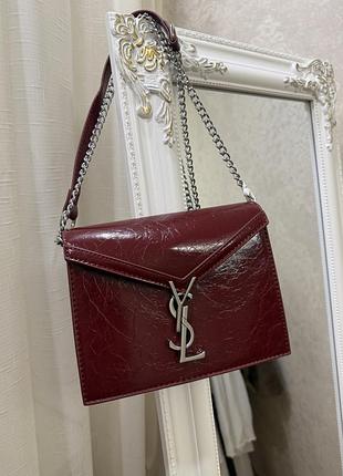 Жіноча сумка saint laurent бордова і черна,битий лак
